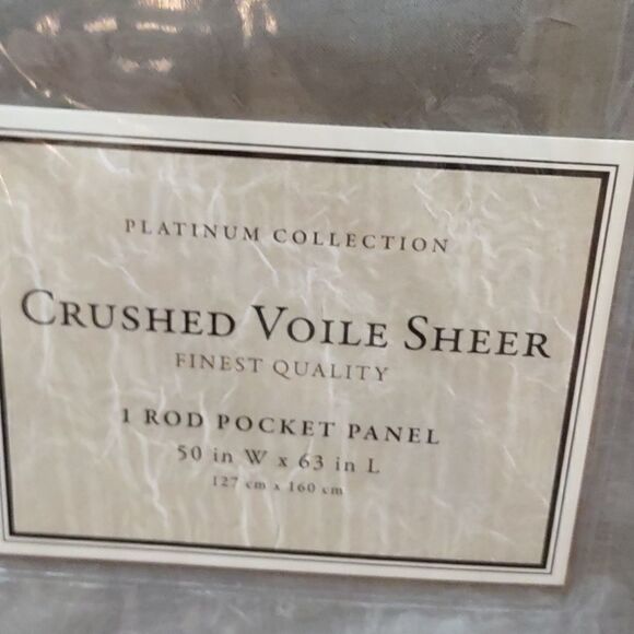 New Gray Silver Crushed Voile Rod Pocket Sheer Window Panel, 63 in long 50 W - Picture 2 of 4